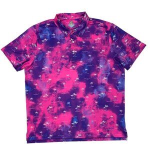 Chubbies Polo Shirt 2XL XXL Pink Tie Dye Palm Tree